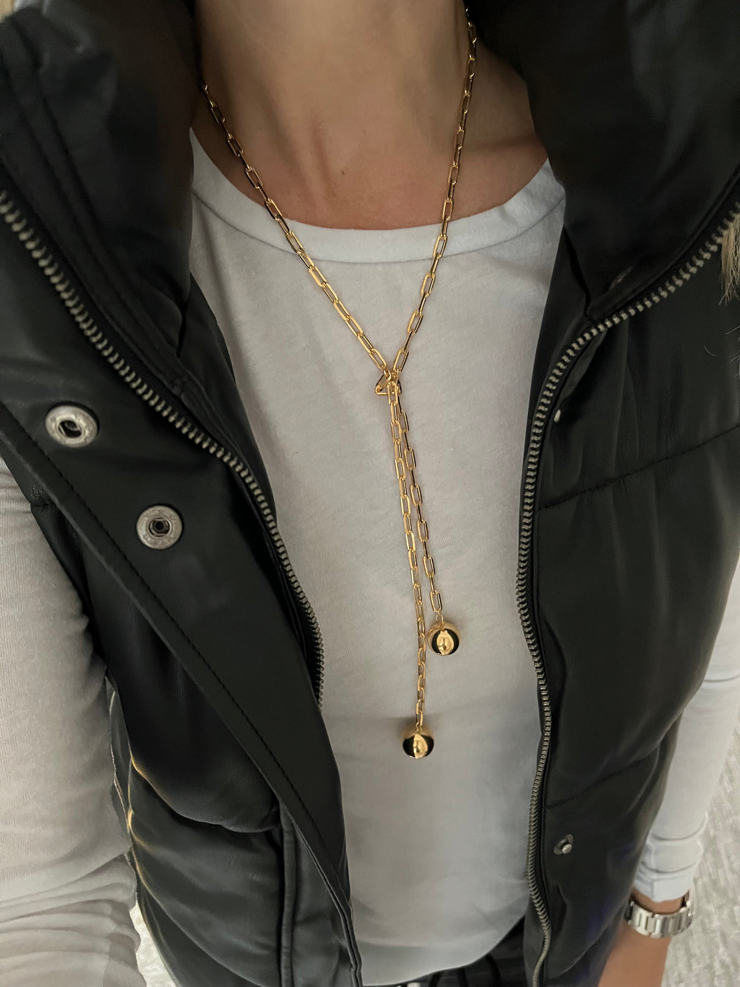 Gold Filled Paperclip Ball Lariat