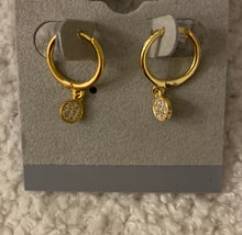 Load image into Gallery viewer, Sterling Silver Huggies with Pave Disc Charm