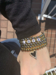 Silver and gold mix beaded love set