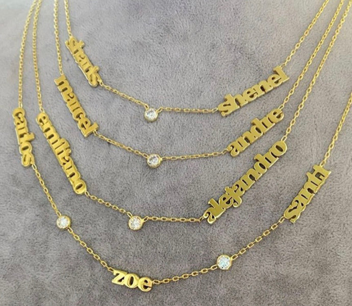 Triple Name Necklace with Bezels