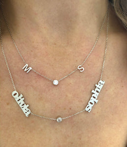 Double Name Necklace With Bezel or Heart