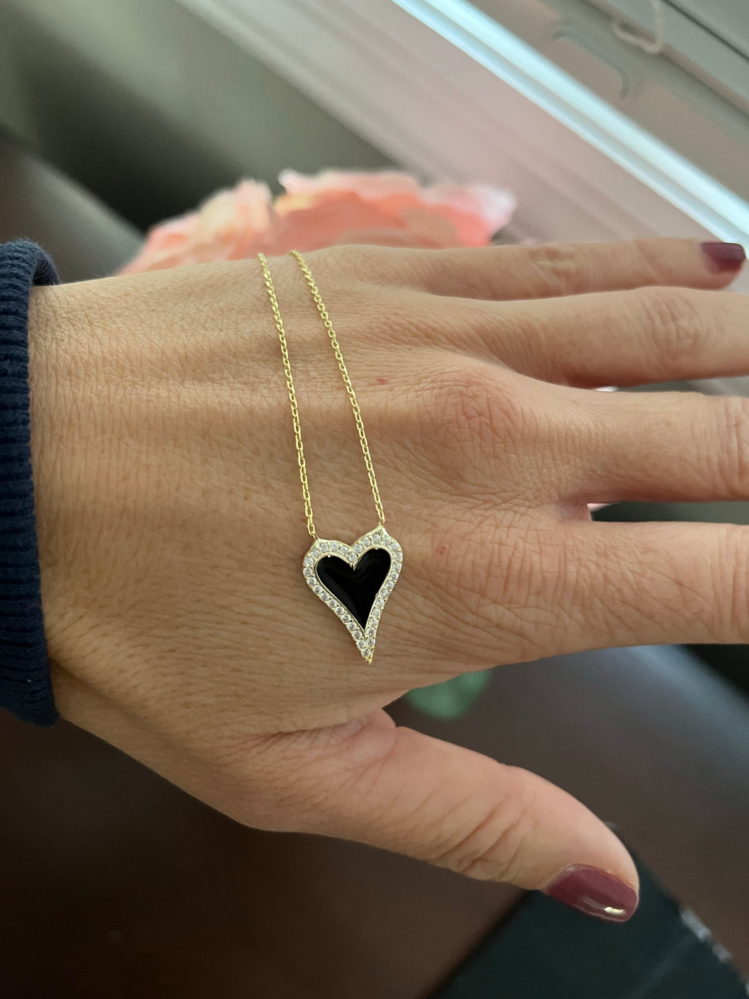 Black Enamel Heart Necklace