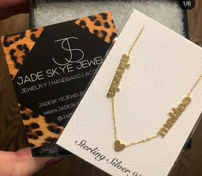 Double Name Necklace With Bezel or Heart