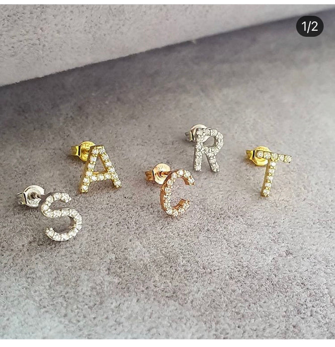 Initial Stud Earrings